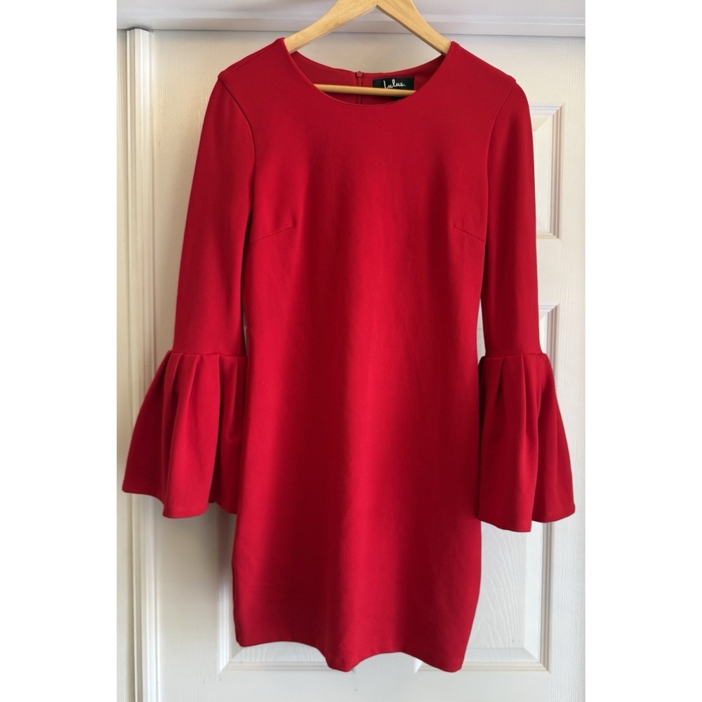 Lulus Dress Womens Large Red Bell Sleeve Pleated Shift Mini Cocktail Party